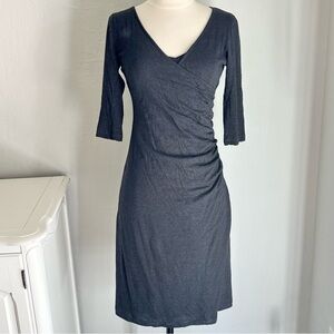 Bebe Charcoal Gray Fitted Wool Surplice Neck Shirred Dress w detached slip, S